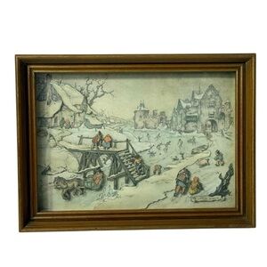 Anton Pieck Vintage 1970 Winter Scene 3-D Diorama 9.75" x 7.25" Framed